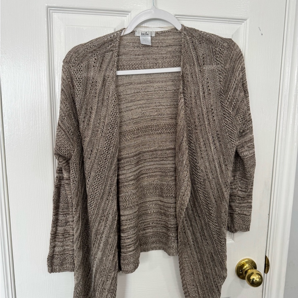 Isela Taupe Open-Front Knit Cardigan